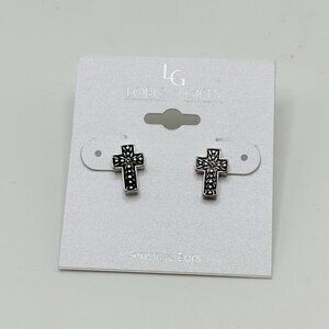 Lori’s Gifts Silver Cross Stud Earrings Sensitive Ears Hypoallergenic NWT Christ